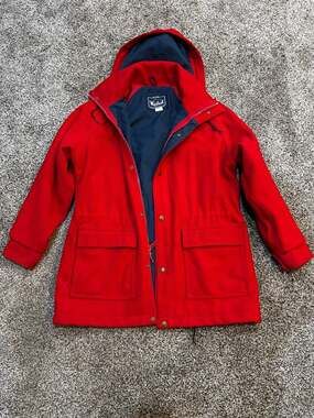 The Woolrich Woman Vintage Red Wool Hooded Parka Jacket